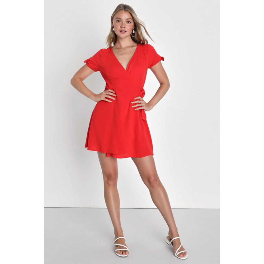 Lulus My Philosophy Red Wrap Dress - Size XS